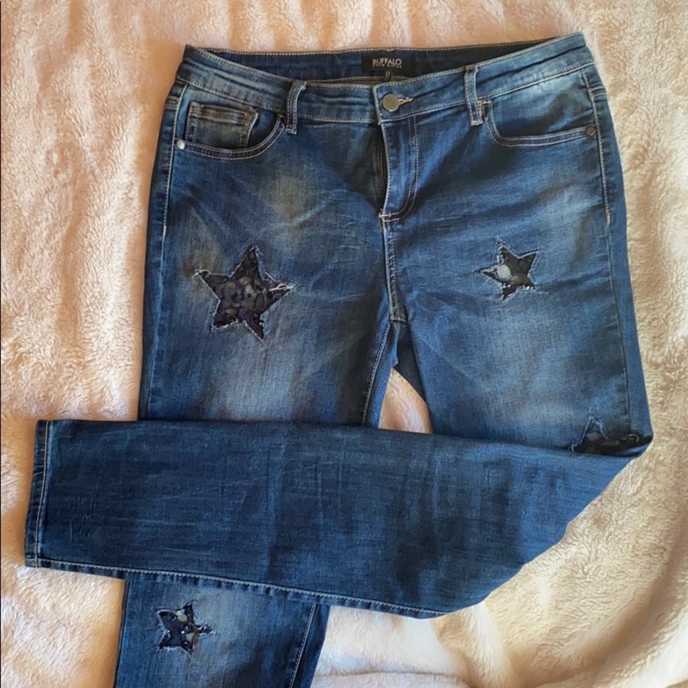 Buffalo David button star hole sequin jeans